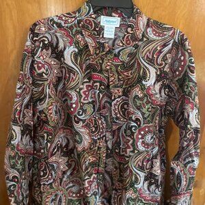 National Brand Women's Paisley Print Long Sleeve Shirt Size Large